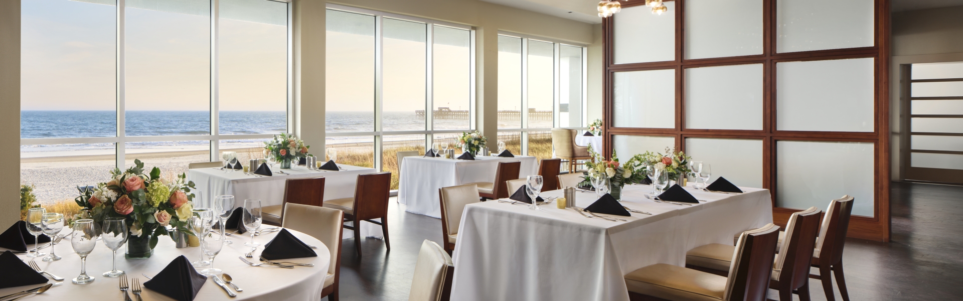 Vintage Twelve set up for a banquet event. You have a direct view of the ocean