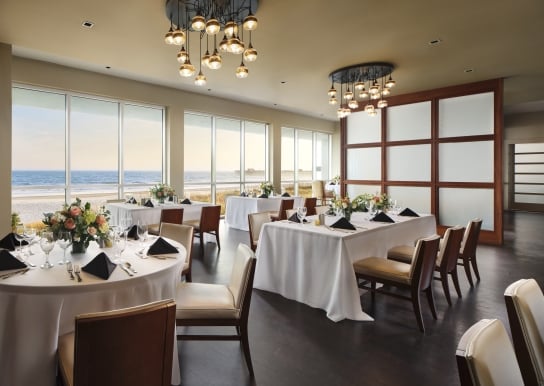 Vintage Twelve set up for a banquet event. You have a direct view of the ocean