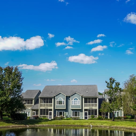 View of the villas next to the pond