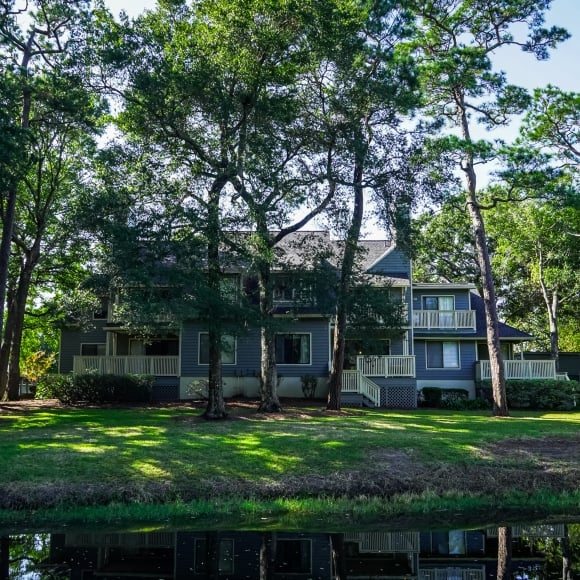 View of the villas from the pond