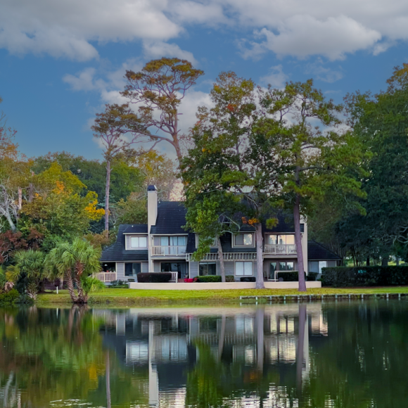 View of Richmond Park exterior from the pond