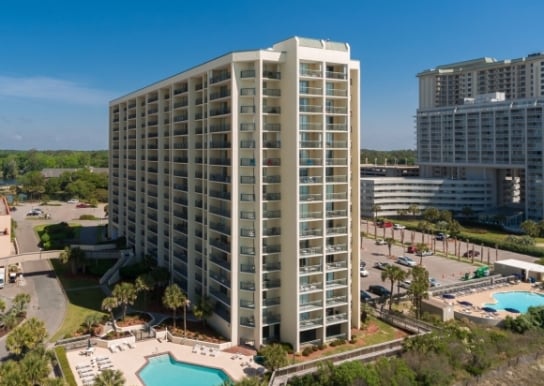 Drone view of the South Hampton tower and pools