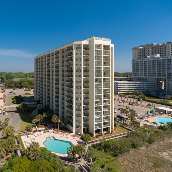 Drone view of the South Hampton tower and pools