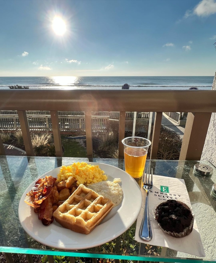 A breakfast served while overlooking the beach.