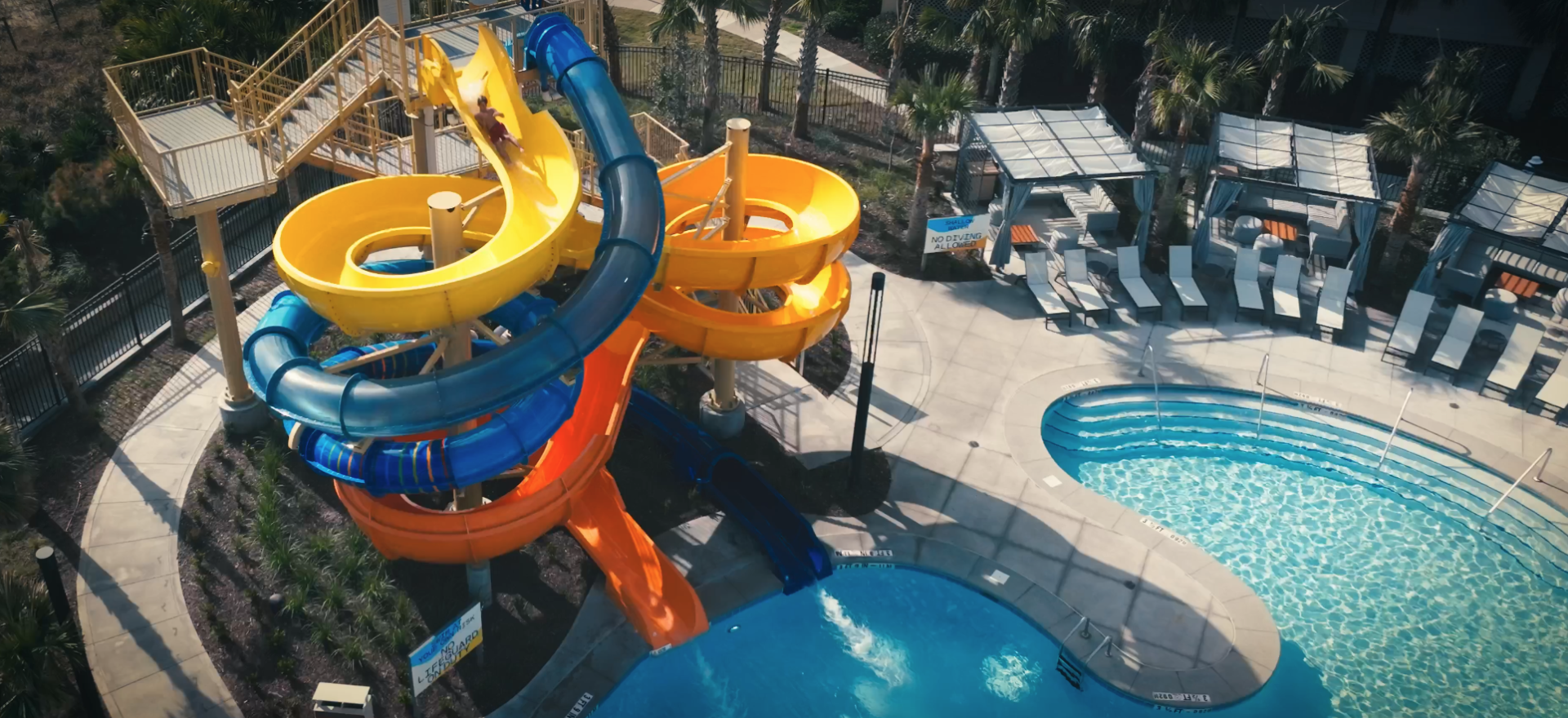 Aeriel view of Currents Seaside waterslides and pool