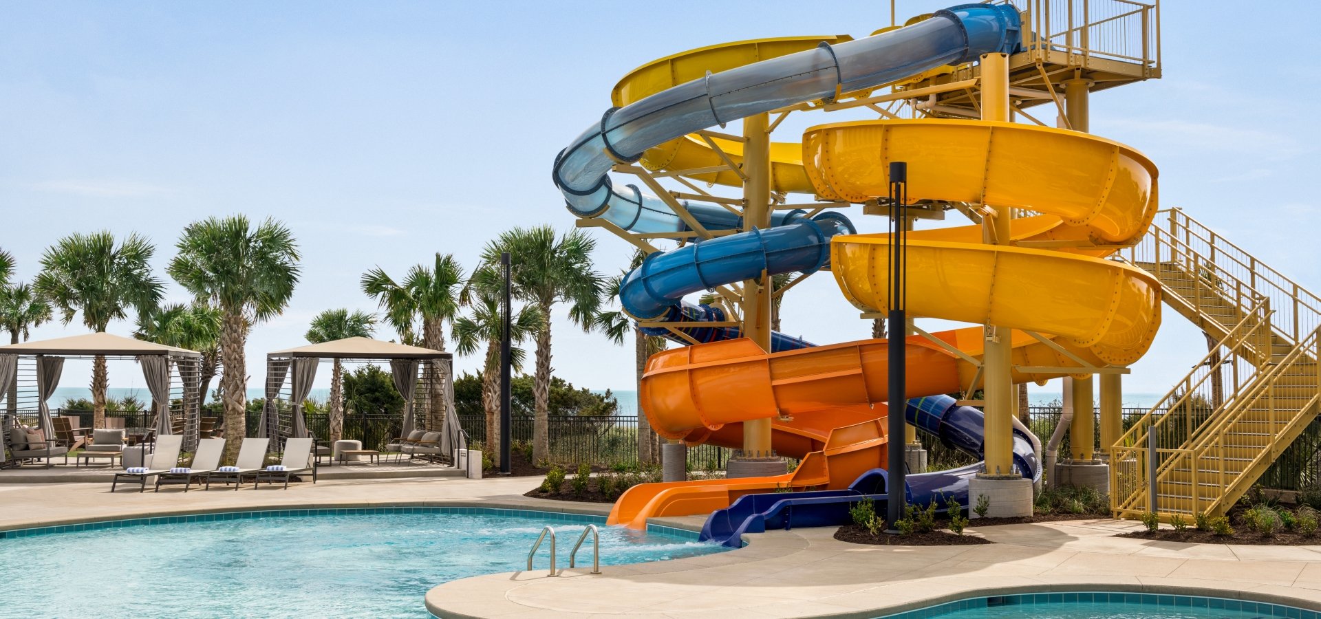 Currents Seaside Entertainment waterslides and cabanas