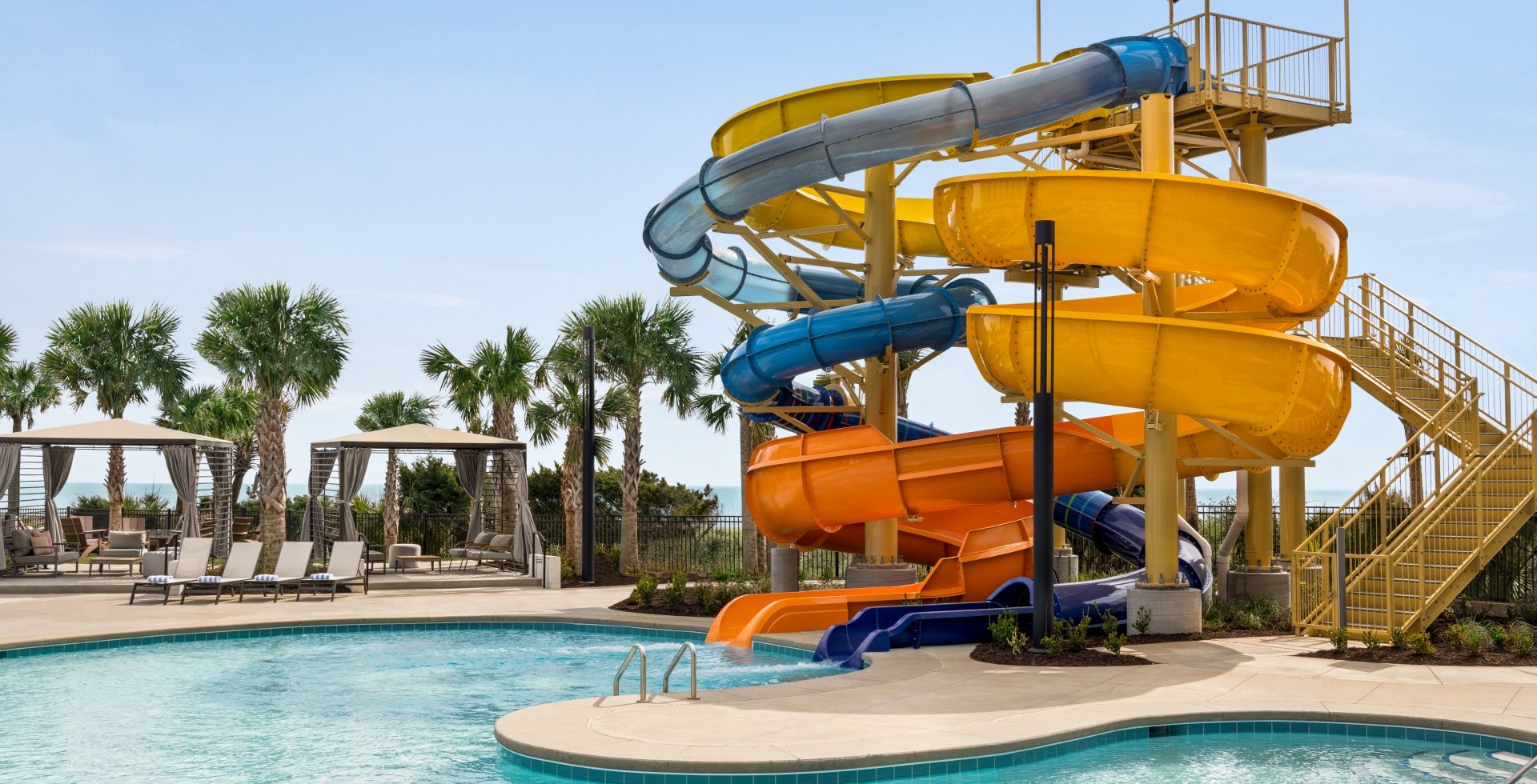 Currents Seaside Entertainment waterslides and cabanas