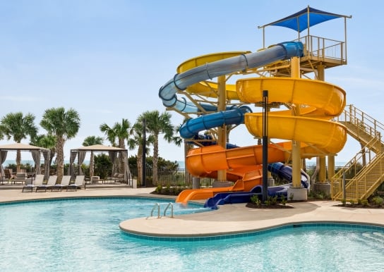 Currents Seaside Entertainment waterslides and cabanas