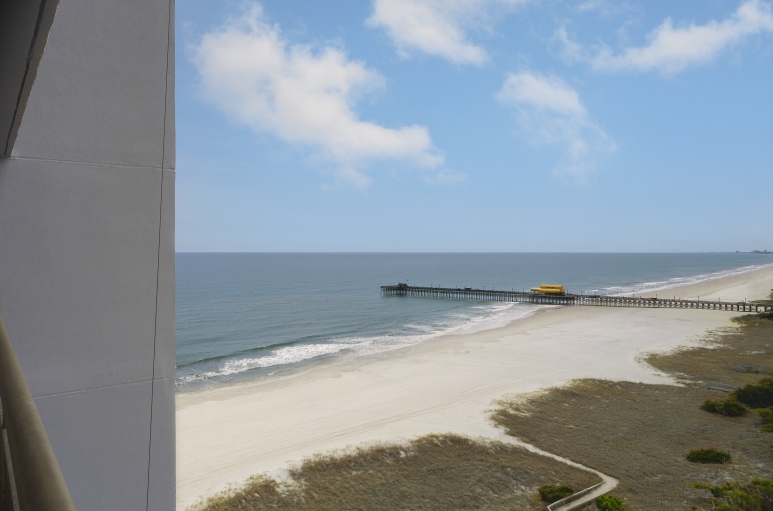 Apache Pier and ocean from the south side of the Embassy Suites Myrtle Beach hotel