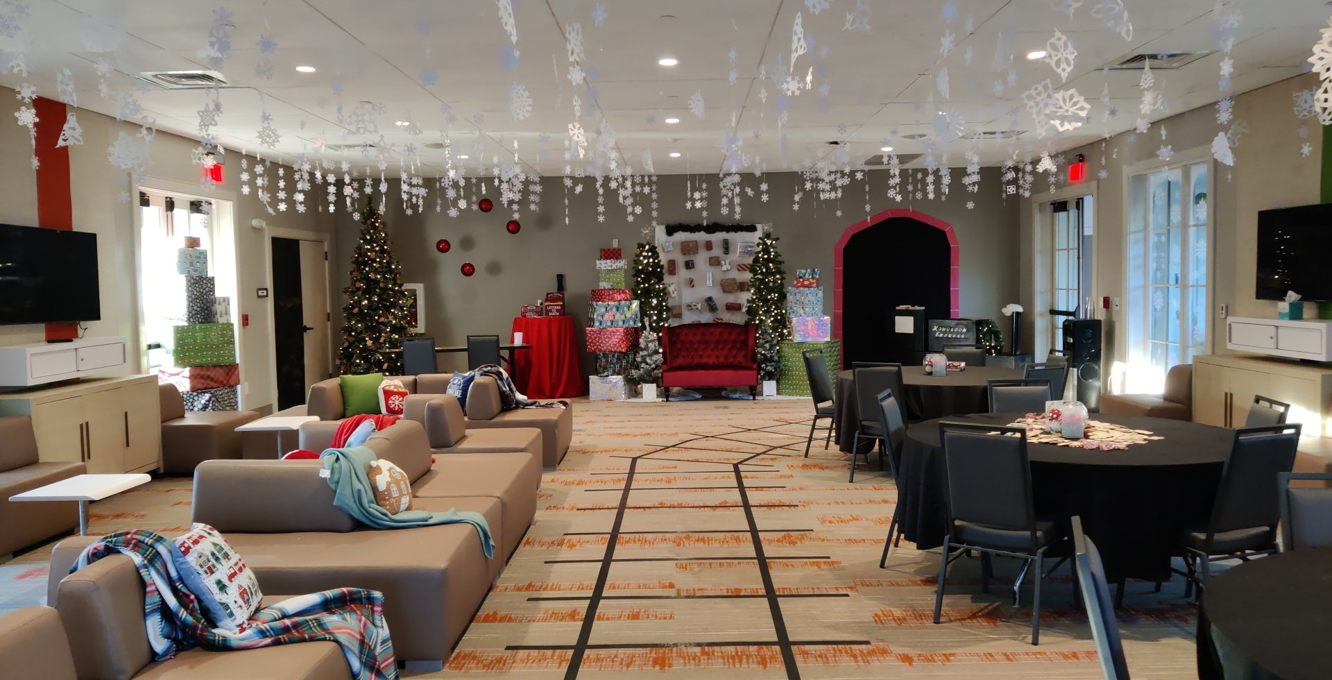 A room decorated for Santa's Village