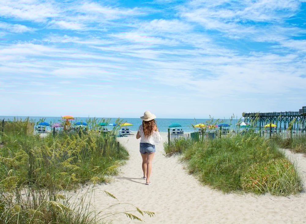 woman walking down the beach